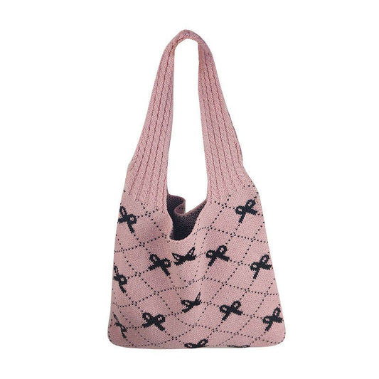 Bow High Sense Light Luxury Minority Shoulder Bag Casual Knitted Woven Bag